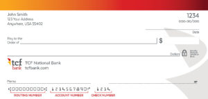 TCF National Bank Routing Number on Check