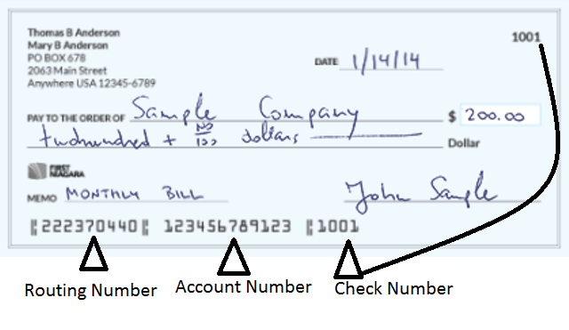 First Niagara Bank Routing Number on Check