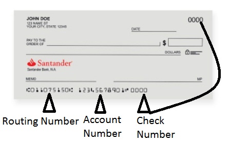 Santander Bank Routing Number on Check